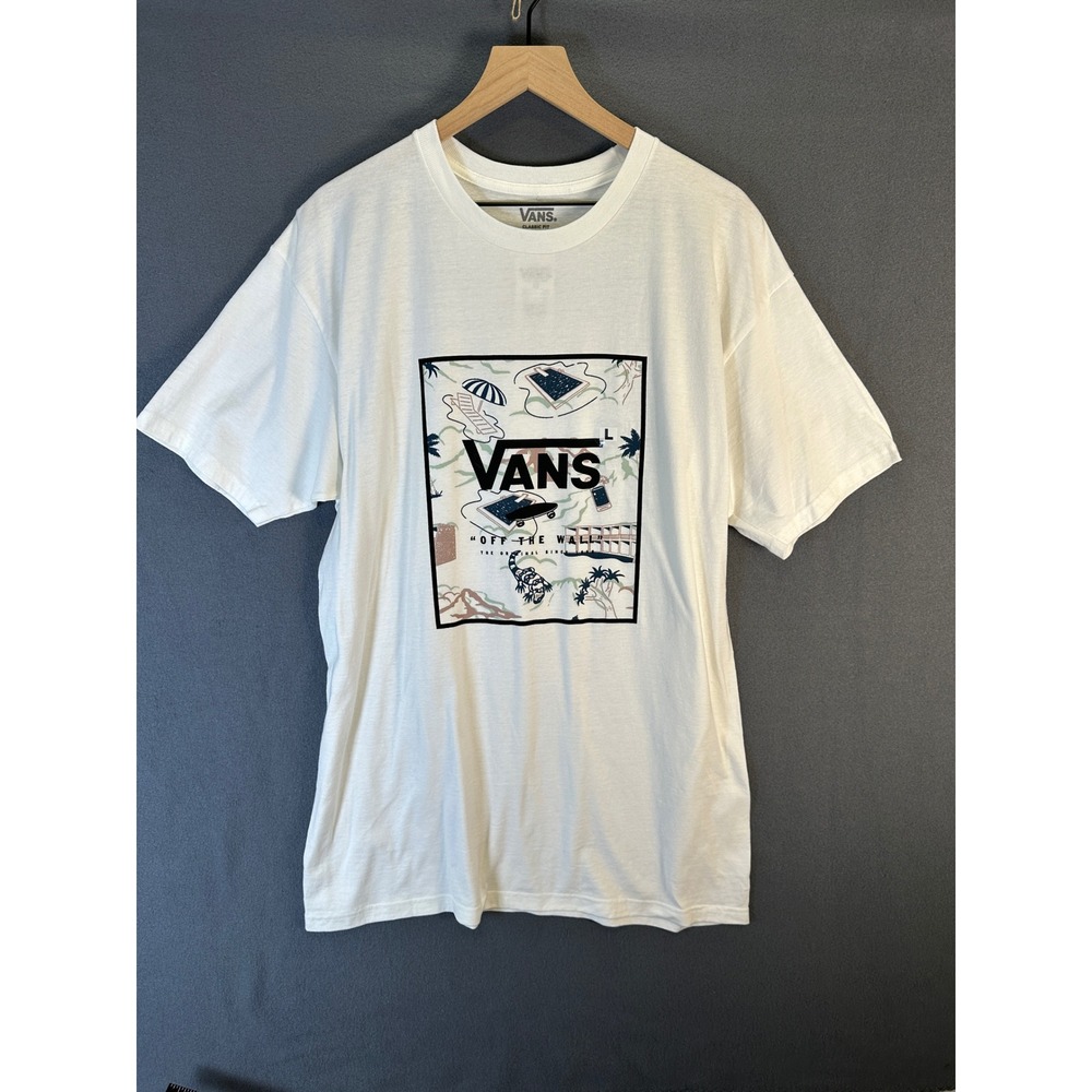 Vans T-Shirt Large White Classic Print Graphic Tee Skate Surf Summer Aesthetic